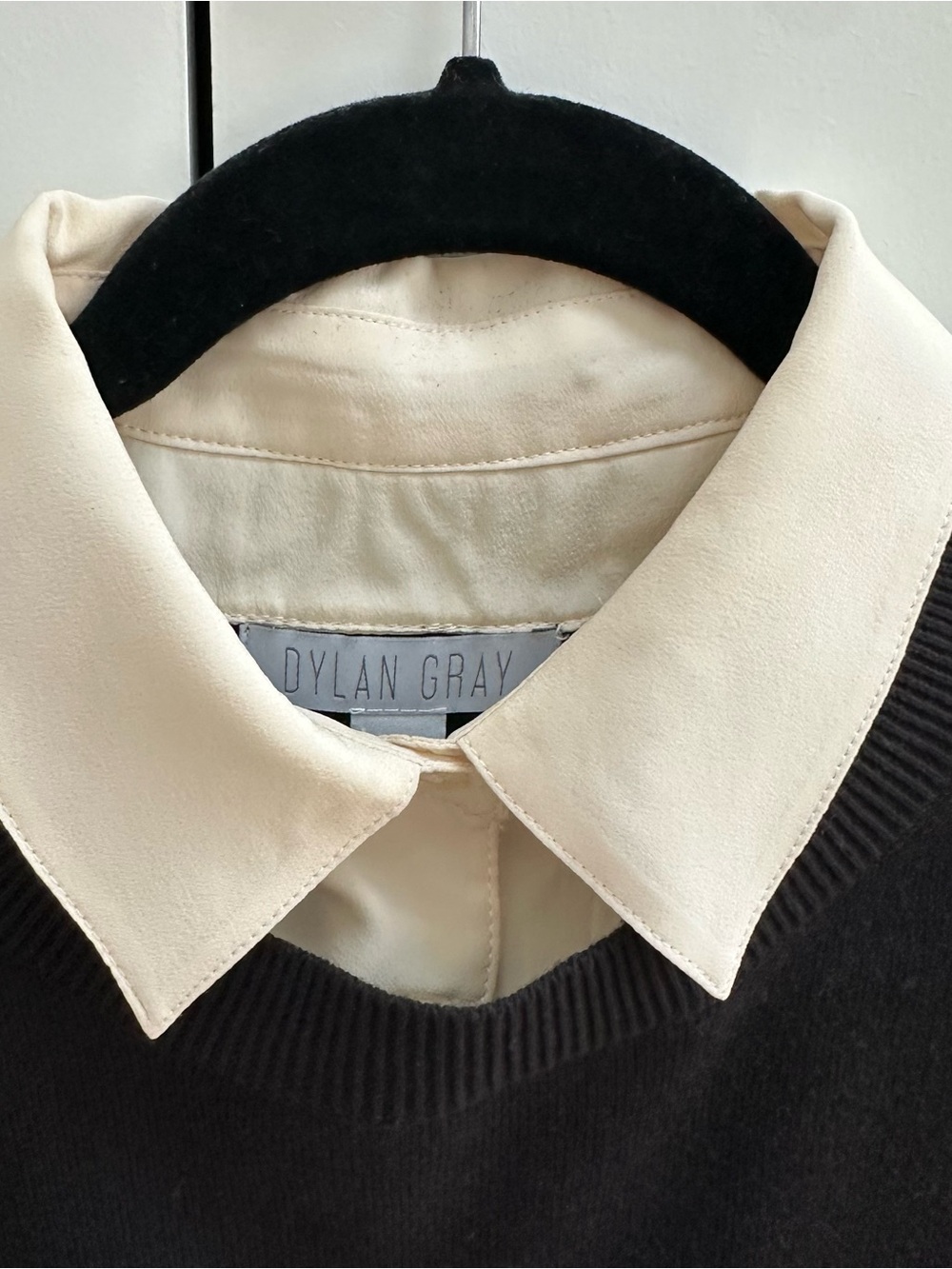 Layered Black Sweater with Cream Shirt Panel - SIZE SMALL - Picture 4 of 10